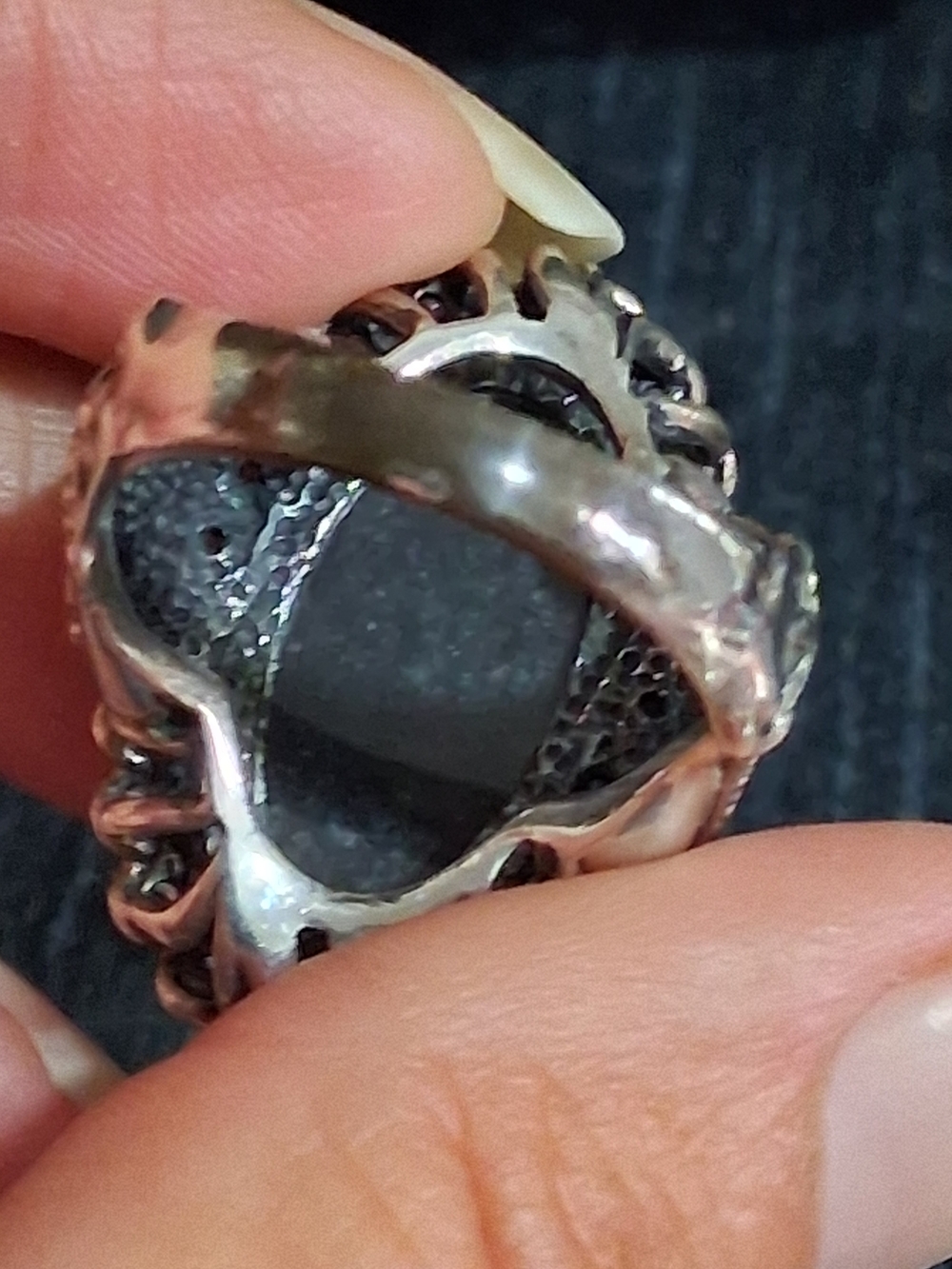 Vintage JOY 925 Sterling Silver Horse Head Labradorite Statement Ring Sz 8 - Picture 7 of 8